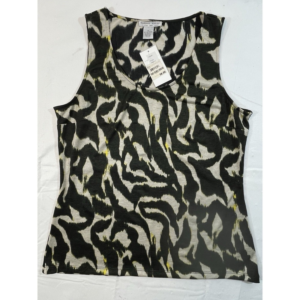 Alberto Makali Sleeveless Top Womens XL Black Beige Abstract Print Stretch NWT